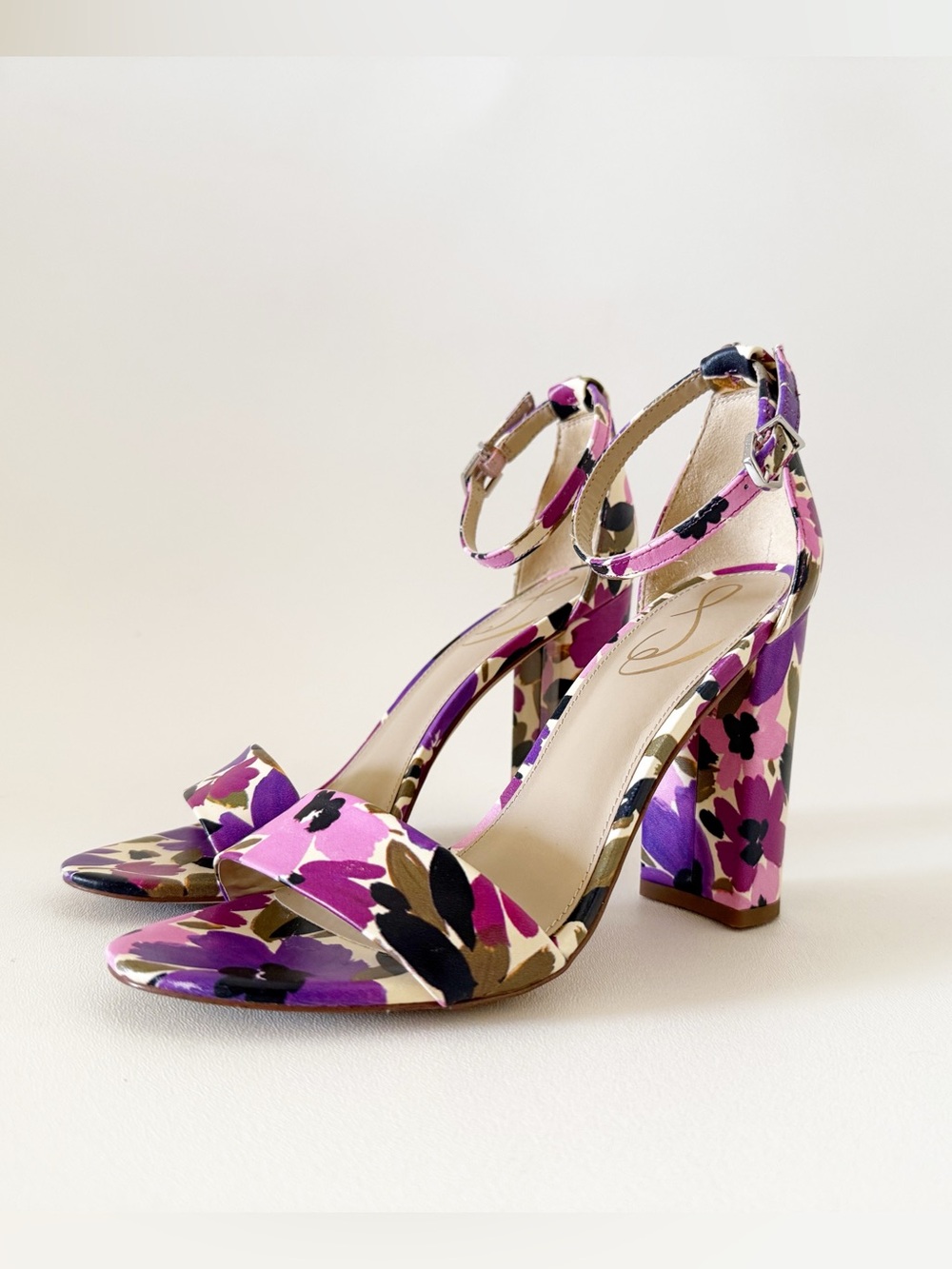 Sam Edelman Shoes Yaro Violet Floral Ankle-Strap Block Heel Sandals 7.5 - Picture 3 of 12